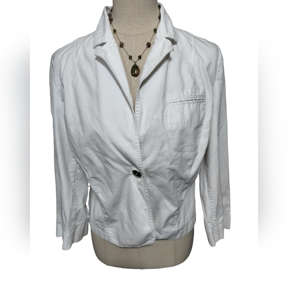 1898) Tommy Hilfiger White Corduroy Single Button Crop Jacket Size 14